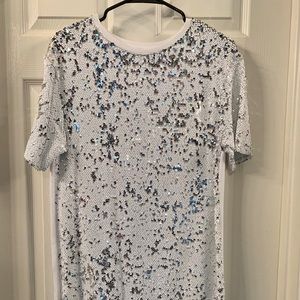 White/silver sequin casual dress